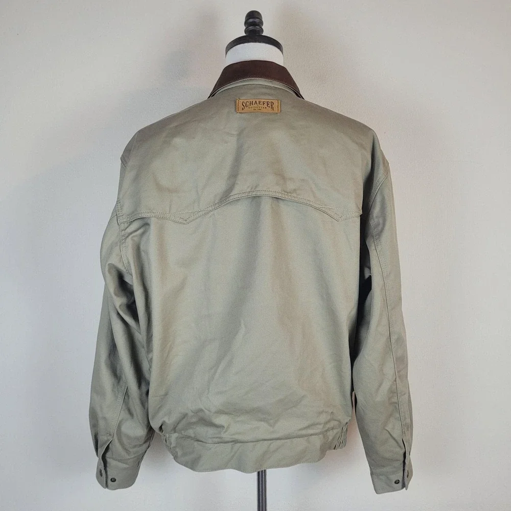 Schaefer Outfitter Jacket XL Beige Lodge Cruiser Canvas Leather Collar Western